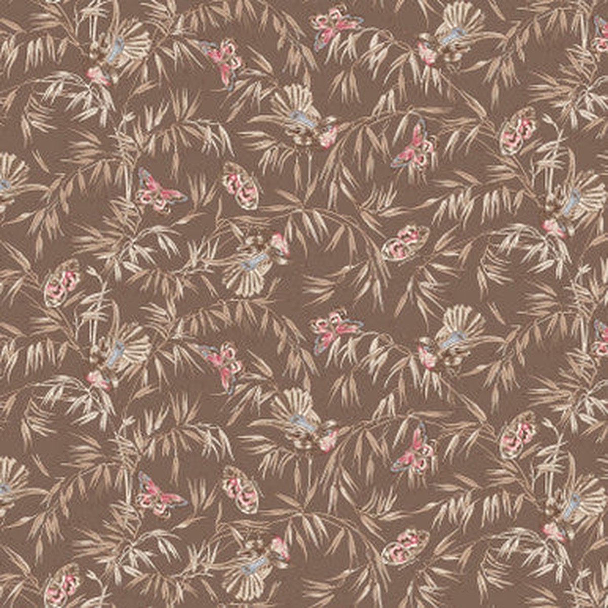 Birds and Butterflies Brown Meadow Blush 43"/44" Cotton Fabric Per Yard