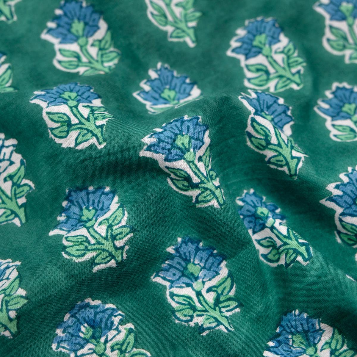 Bloom Block Printed Organic Cotton Batiste - Beetle/Mint/Pacific
