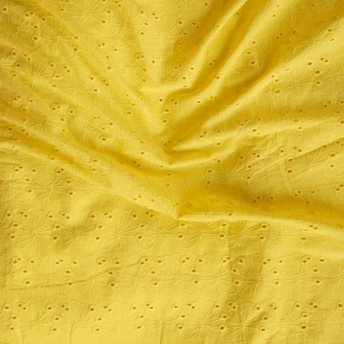 (Width 57 inches) Pure Cotton Hakoba Yellow With Flower Jaal Fabric