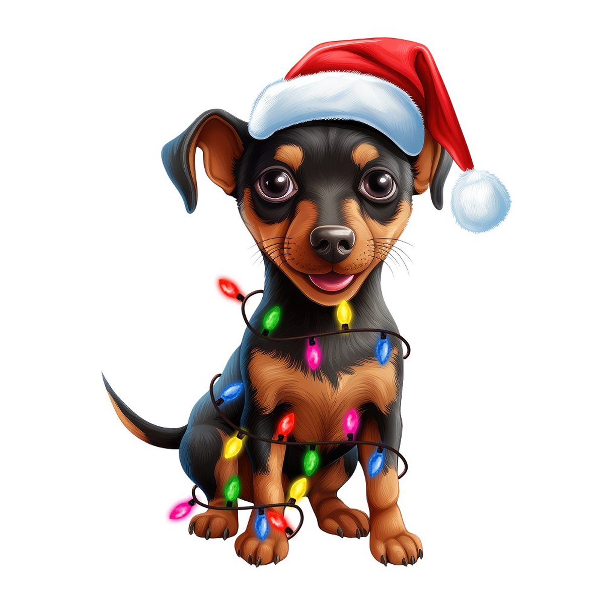 Christmas Lights Miniature Pinscher Fabric Panel