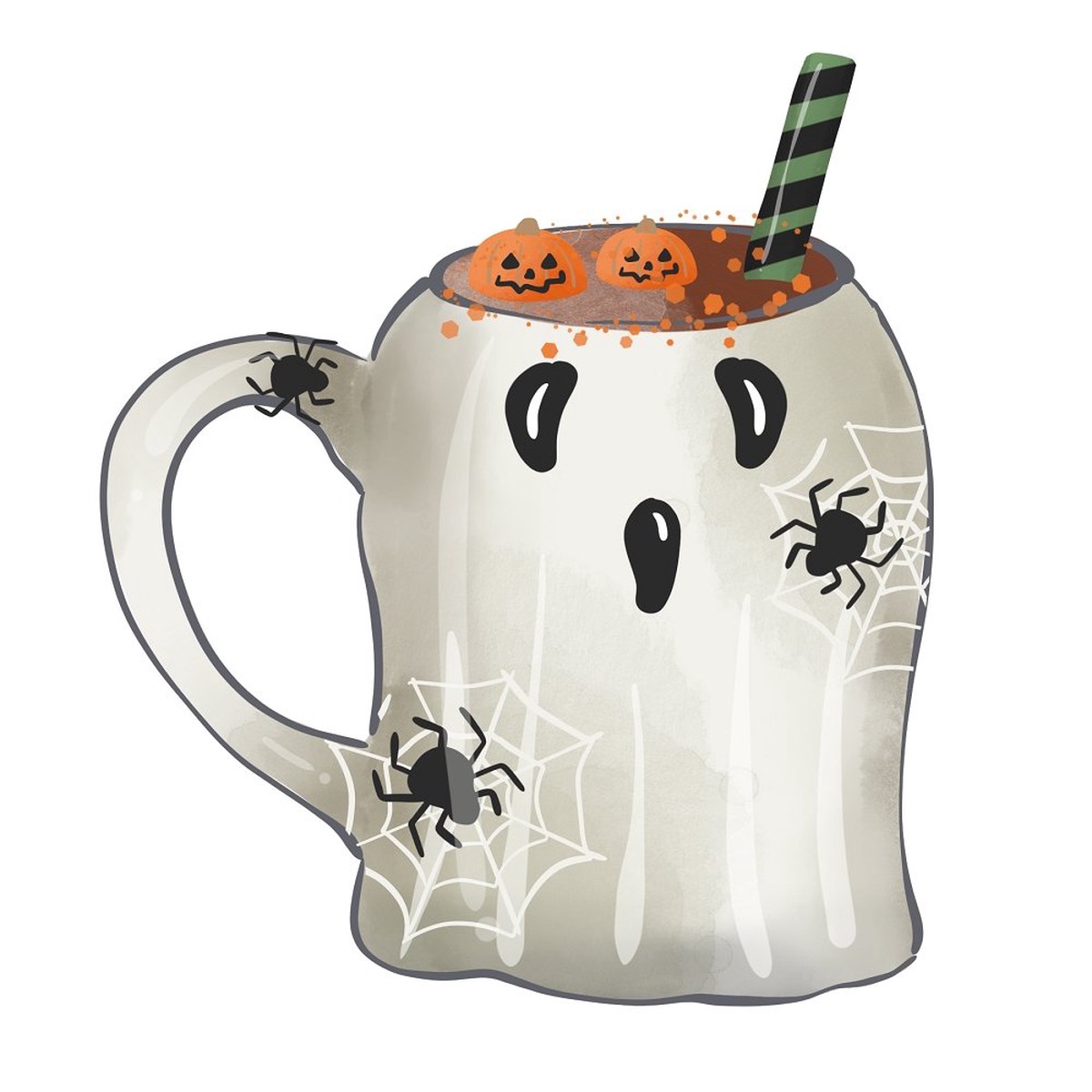 Halloween Mugs Ghost Fabric Panel