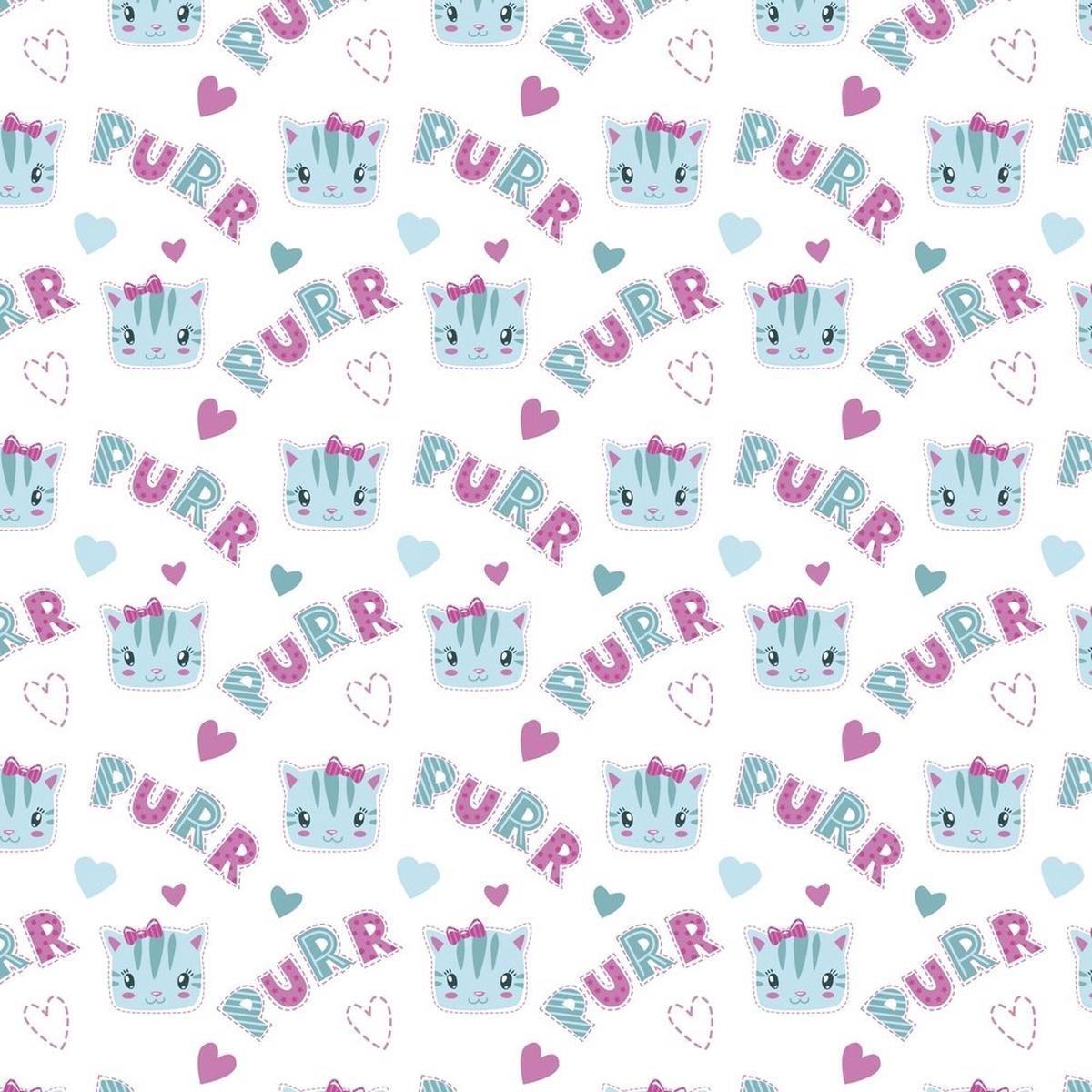 Kids Playtime Cute Kitty Face Purr Fabric - Blue