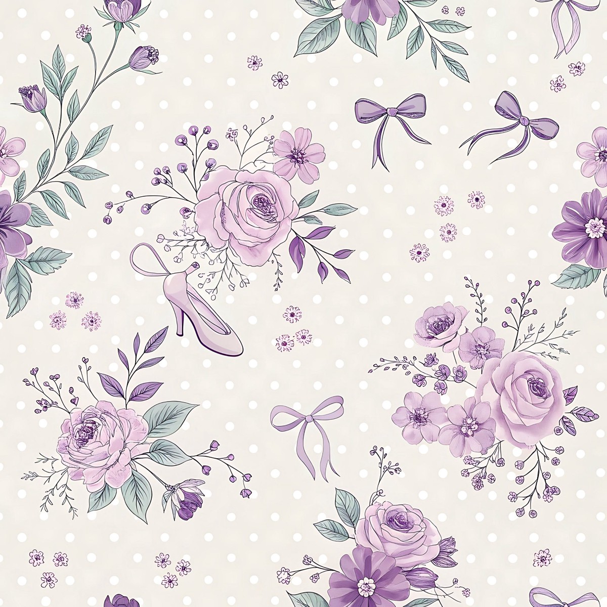 Lavender Cottage Floral Pattern 3 Quilting Cotton Fabric