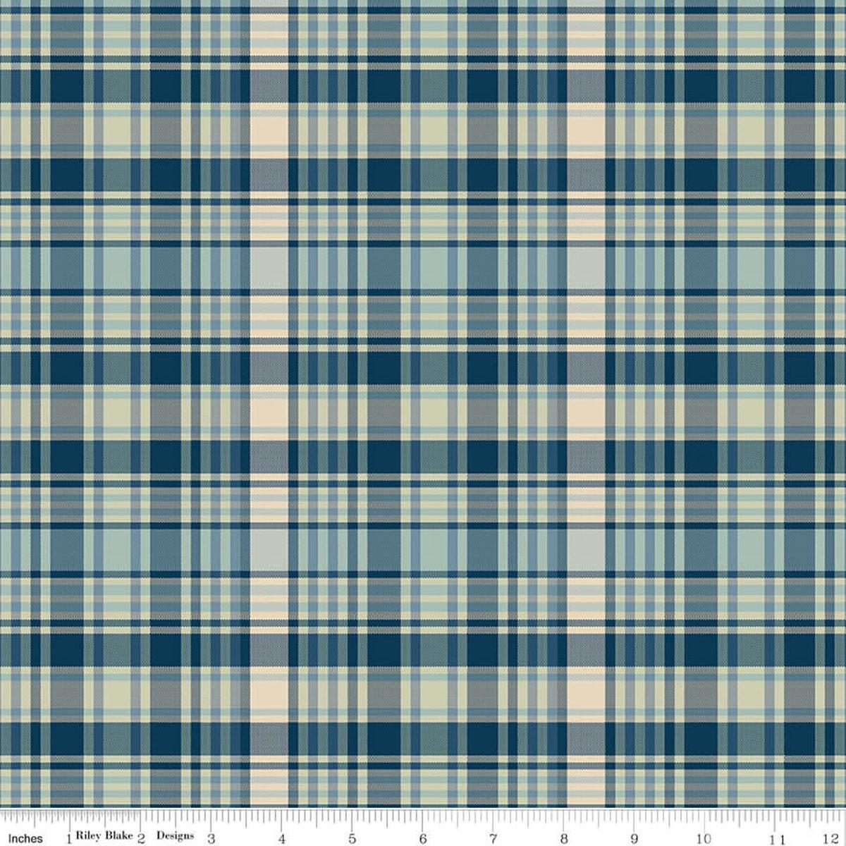 Plaid-Venture Club - Fisher - Blue 44"/45" Fabric Per Yard