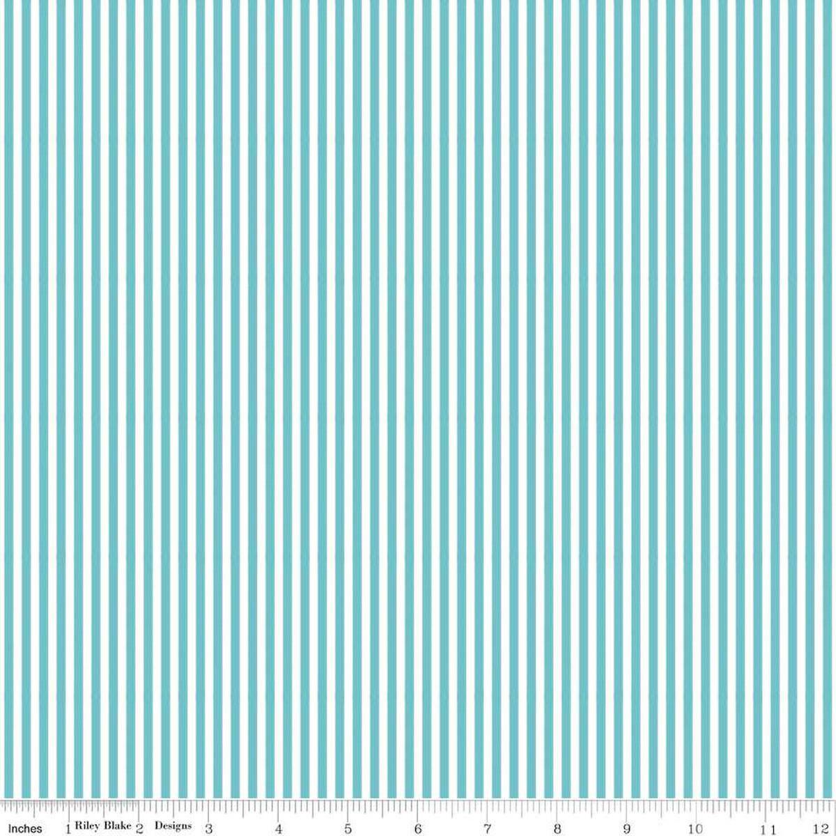 SALE 1/8" Stripe Peacock - Riley Blake Designs - One Eighth Inch Blue White Stripes - Quilting Cotton Fabric