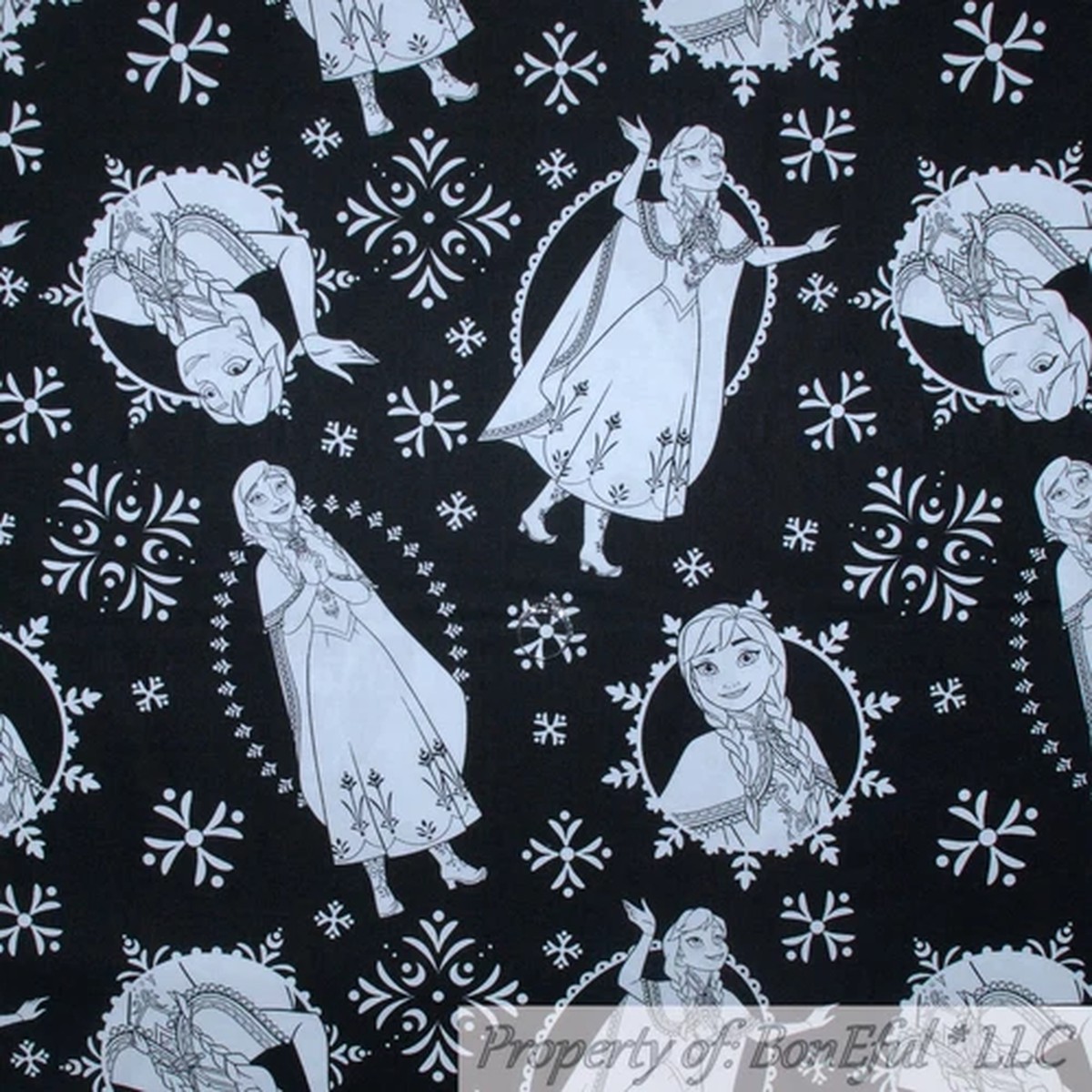 BonEFul Fabric Cotton Quilt Black White B&W Disney Princess Frozen Elsa FL SCRAP