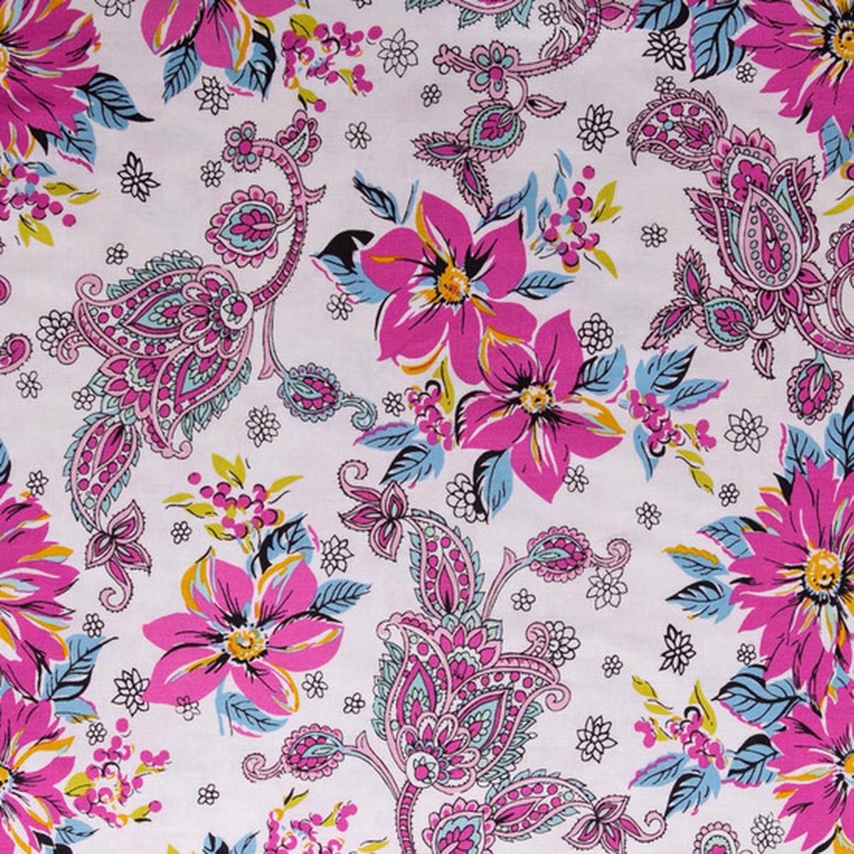 Raspberry Dahlia on White - 100% Cotton