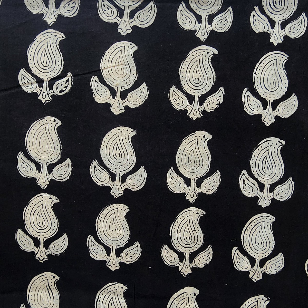 Pure Cotton Bagru Black With Cream Kairi Hand Block Print Fabric