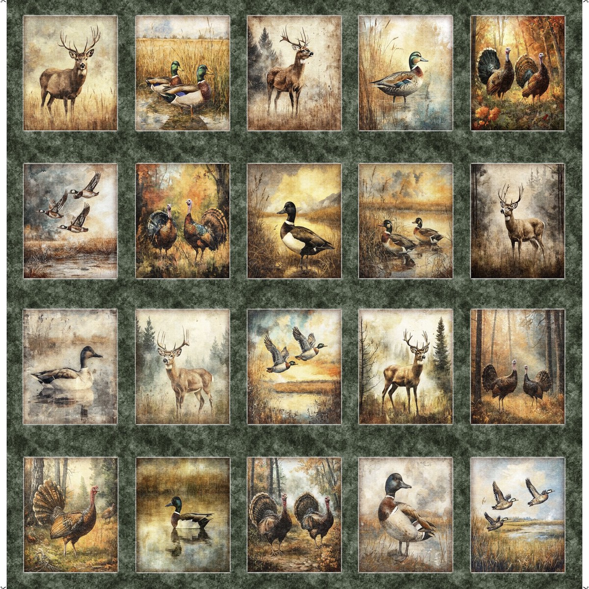 Quilting Treasures Fabric - Forest Field and Streams Wildlife Picture Panel Pine 36