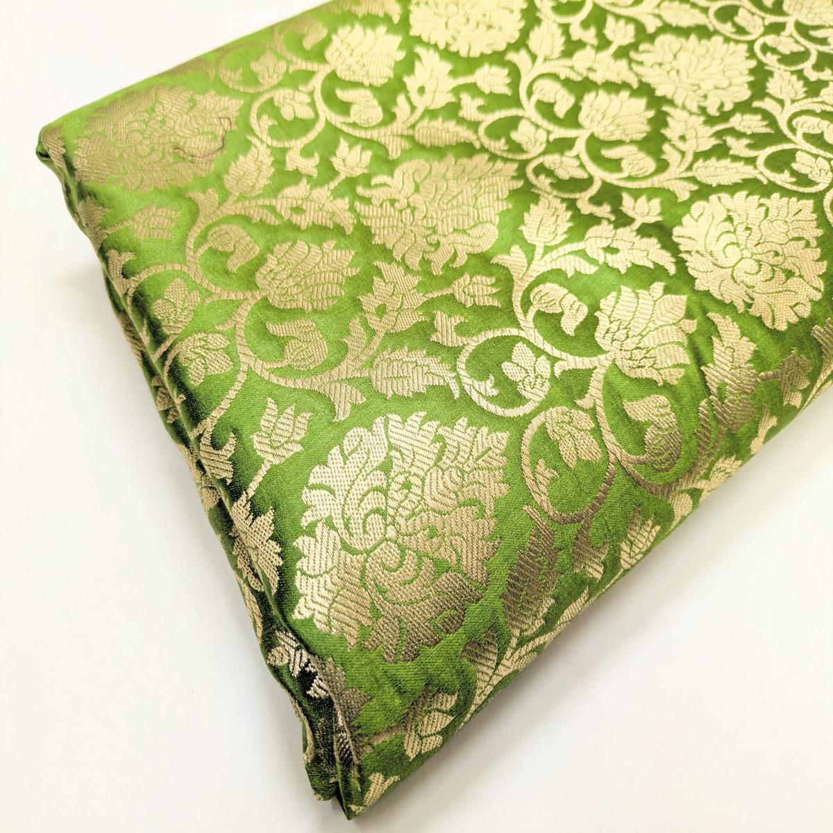 Banarasi brocade fabric, Green gold Wedding fabric, Jacquard fabric, Rayon silk brocade, Historical fabric, Fabric by the yard/meter - NFAF14