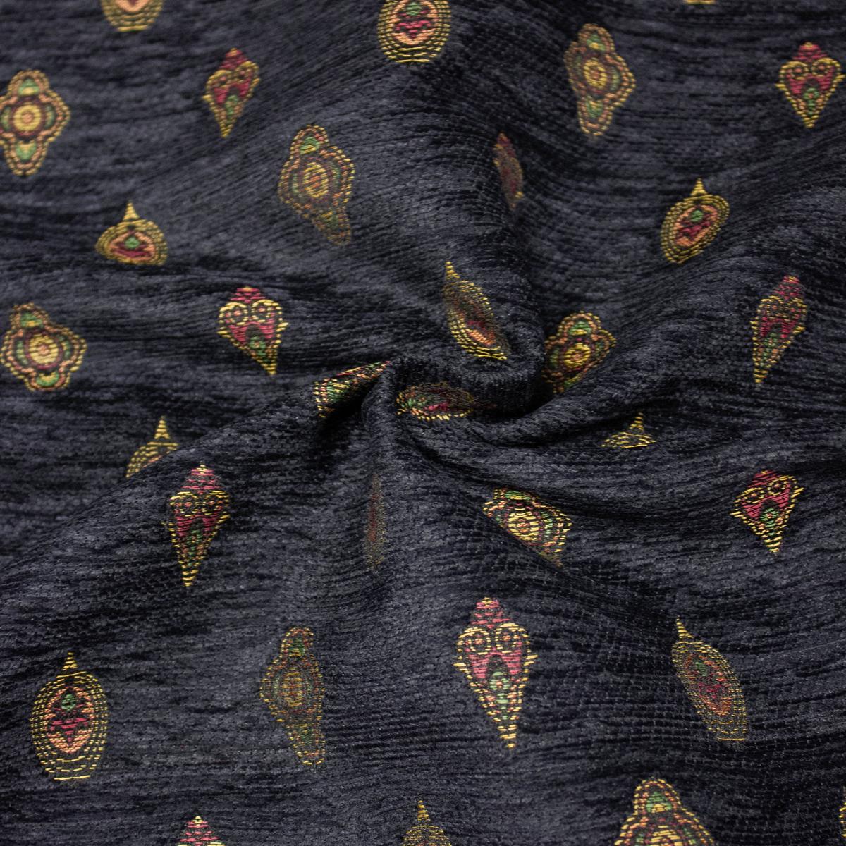Zana Dark Blue Ornament Polyester UPHOLSTERY Fabric