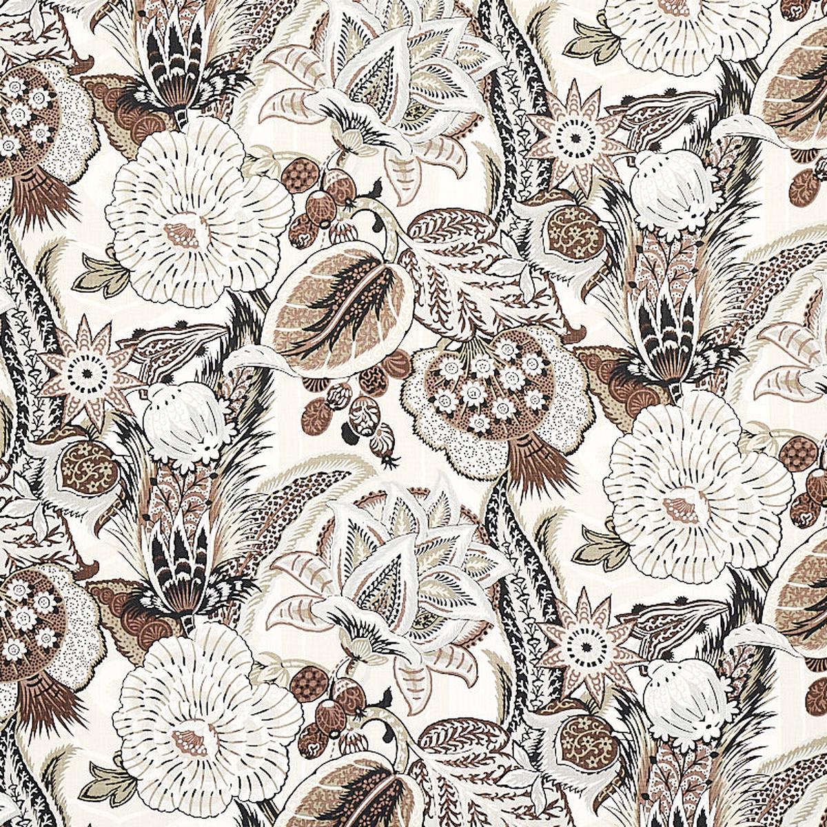 Zanzibar Linen Print Ebony and Mocha Fabric