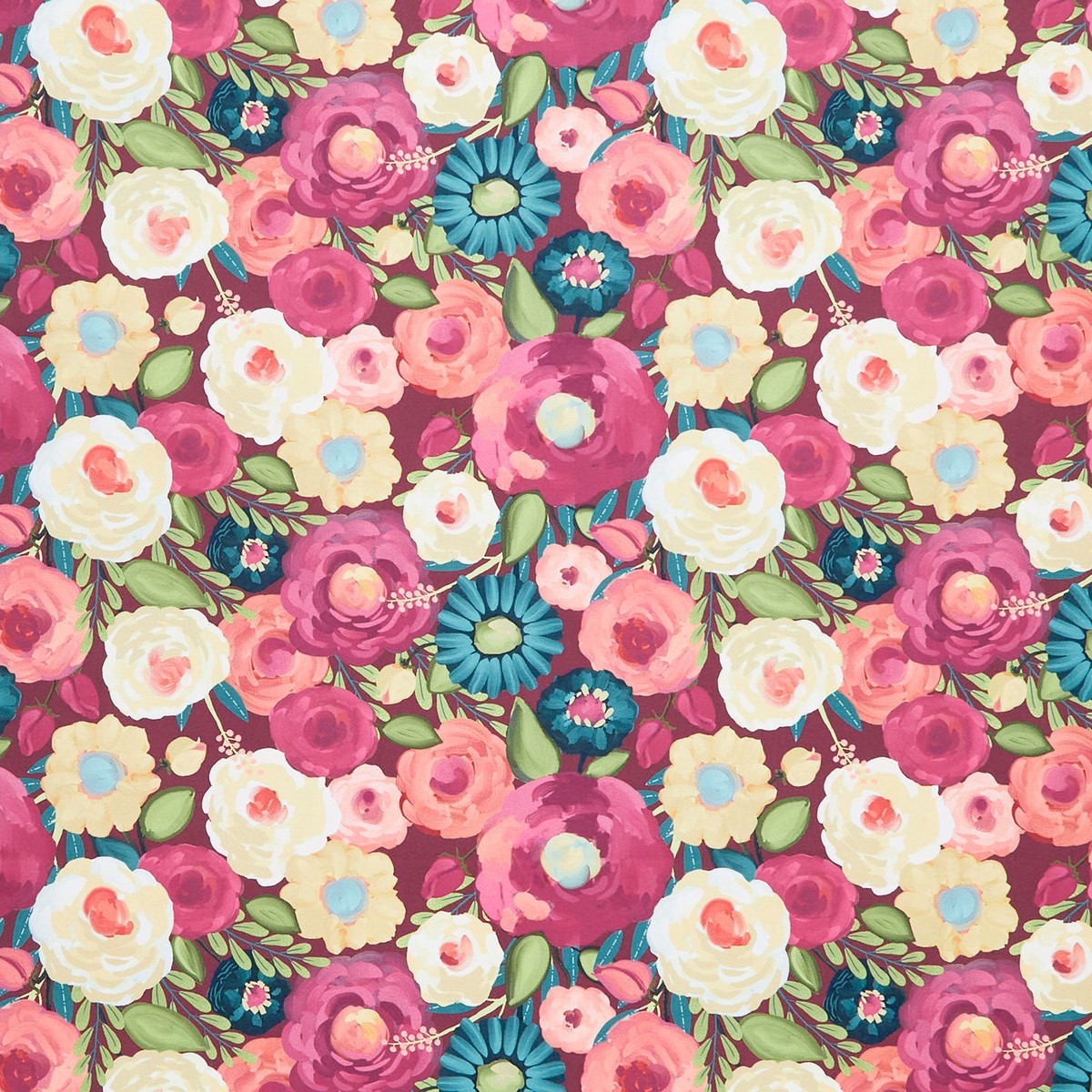 Fragrant Fields - Floral Main Maroon Yardage