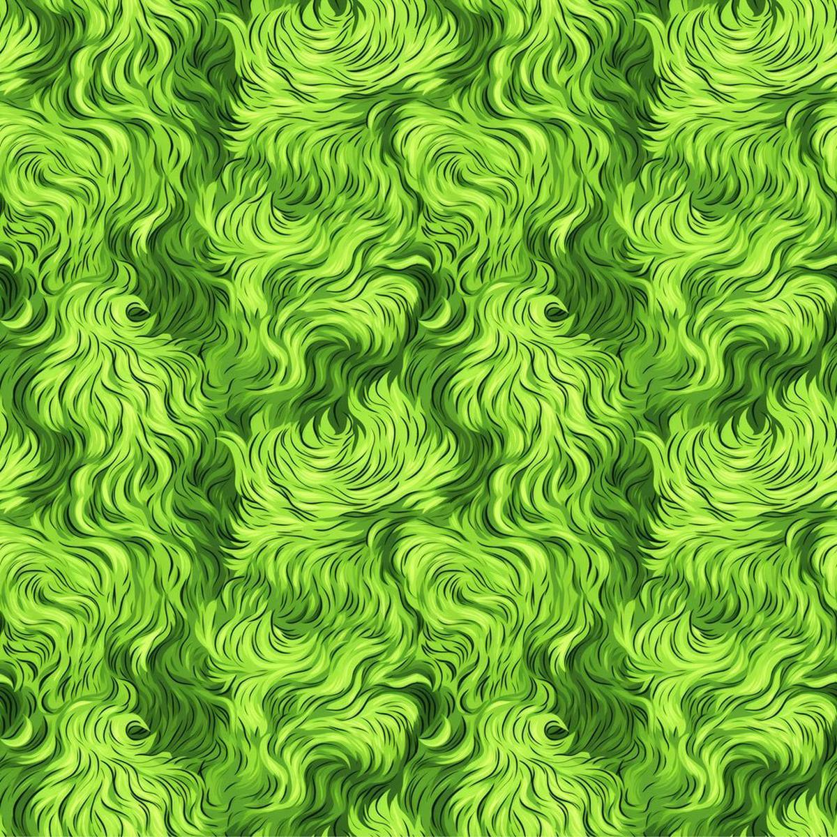 Hand Drawn Green Fur Fabric