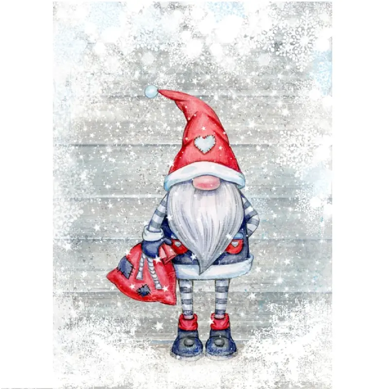Snowy Holiday Gnome Fabric Panel - Gray/White