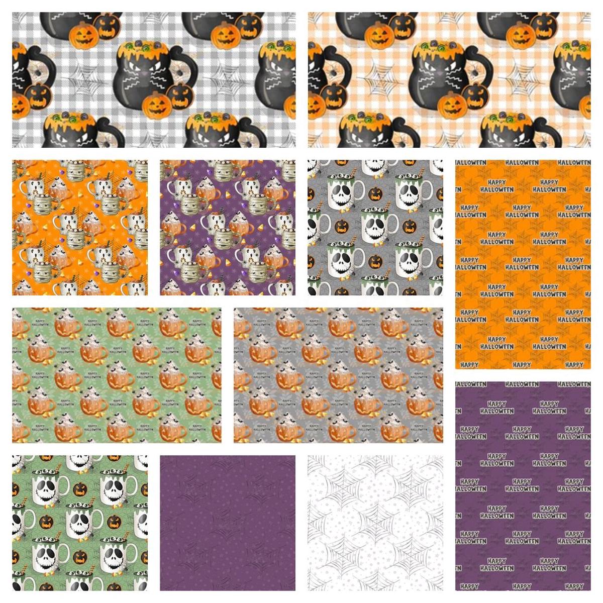 Halloween Mugs Fabric Collection - 1/2 Yard Bundle