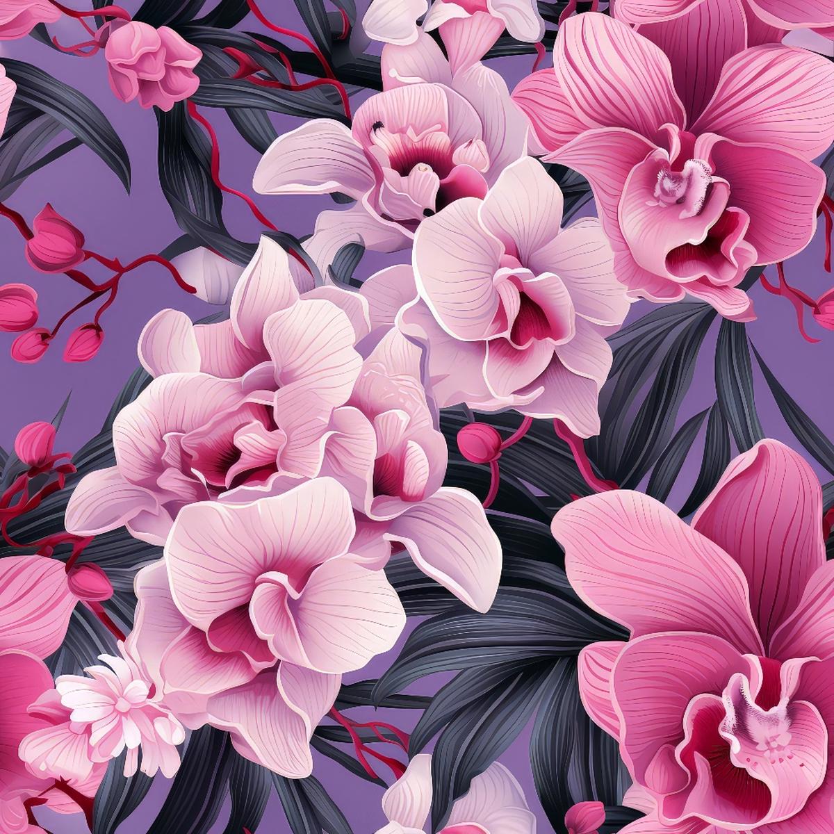 Pink and Purple Orchid Flowers Pattern 10 Quilting Cotton Fabric