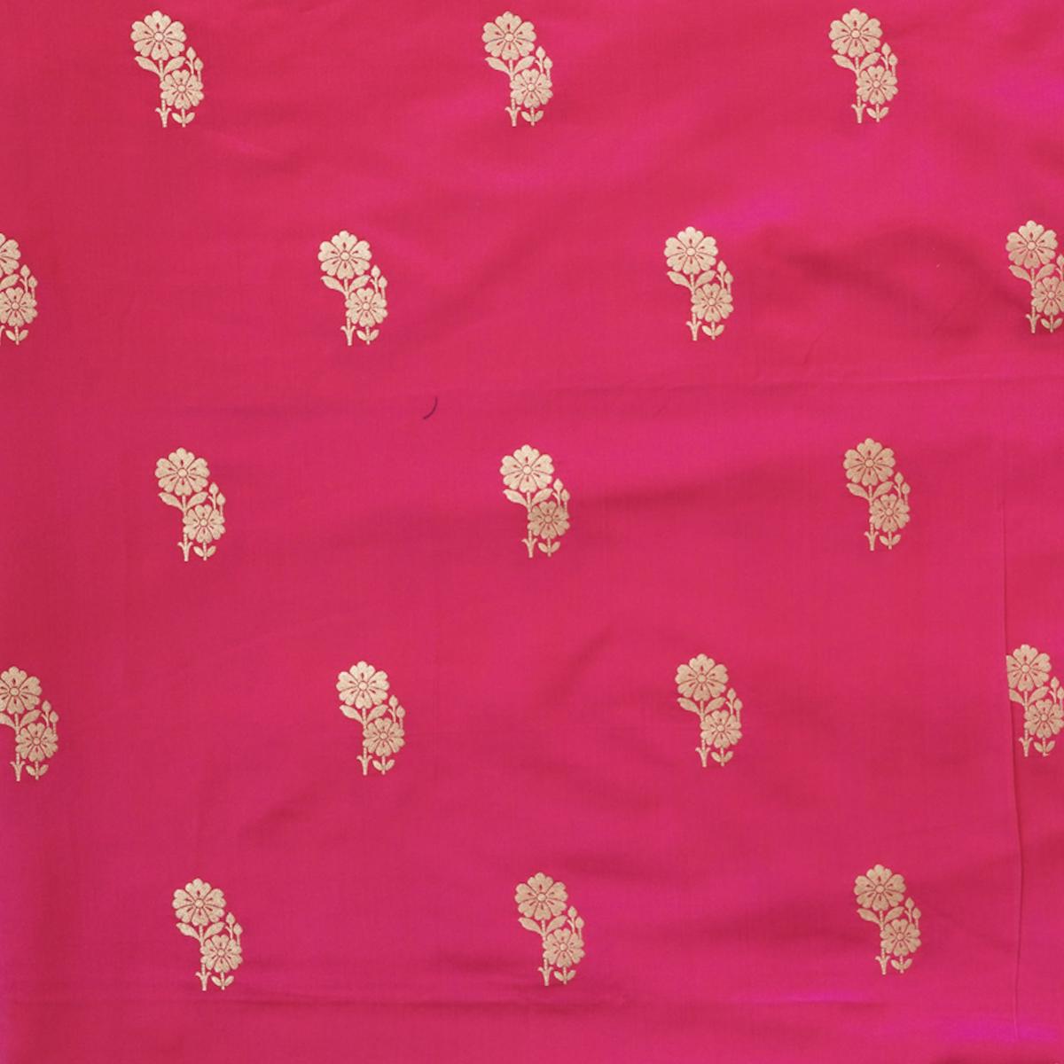 Brocade With Pink With Flower Plant Motif Fabric