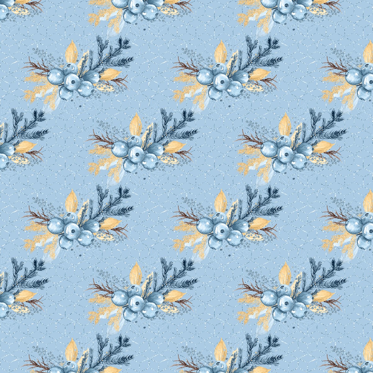 Geometric Winter Berry Fabric - Blue