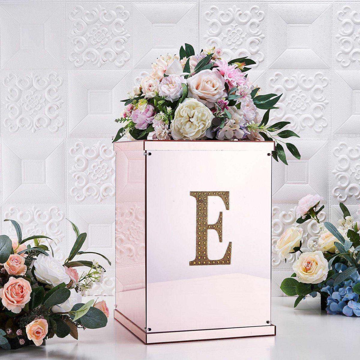 Decorative Rhinestone Alphabet "E" Letter Stickers 6", Gold Glitter Adhesive Craft Letters - DIY Sparkle Embellishments