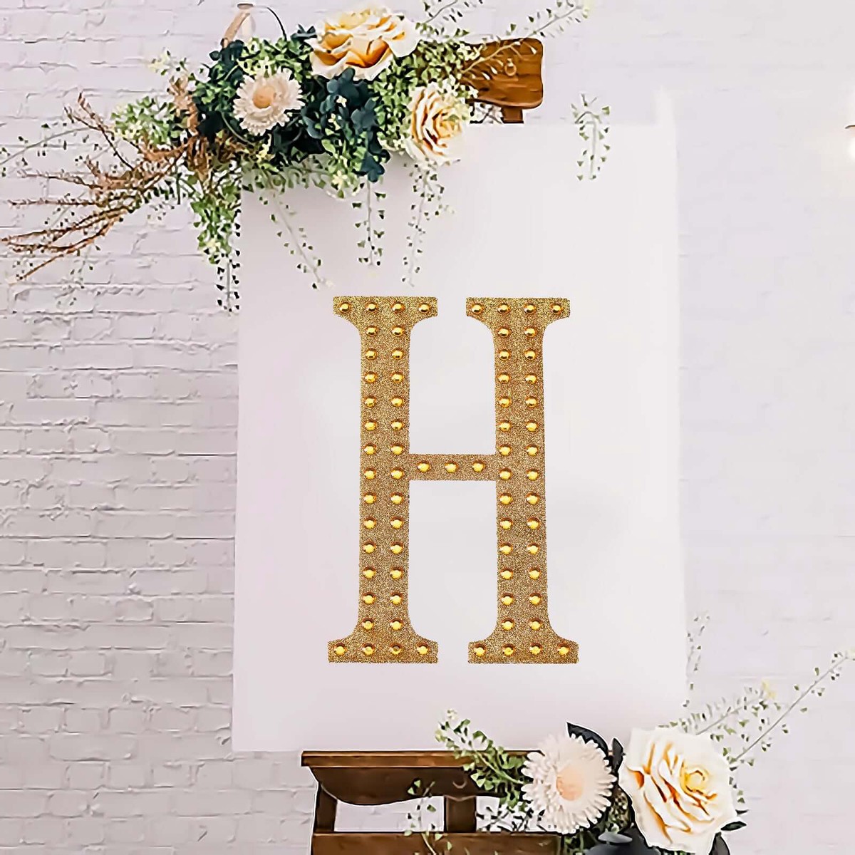 Decorative Rhinestone Alphabet "H" Letter Stickers 8", Gold Glitter Adhesive Craft Letters - DIY Sparkle Embellishments