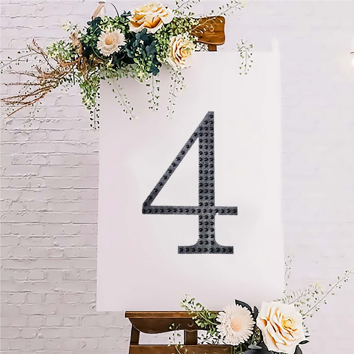 Decorative Rhinestone Number "4" Stickers 8", Black Glitter Adhesive Craft Numbers - DIY Sparkle Embellishments
