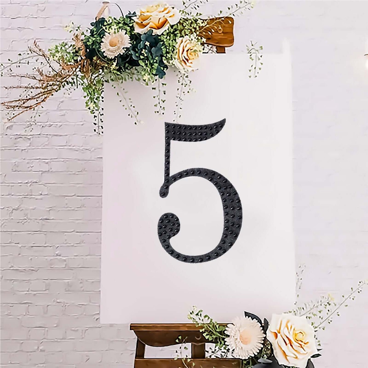 Decorative Rhinestone Number "5" Stickers 8", Black Glitter Adhesive Craft Numbers - DIY Sparkle Embellishments