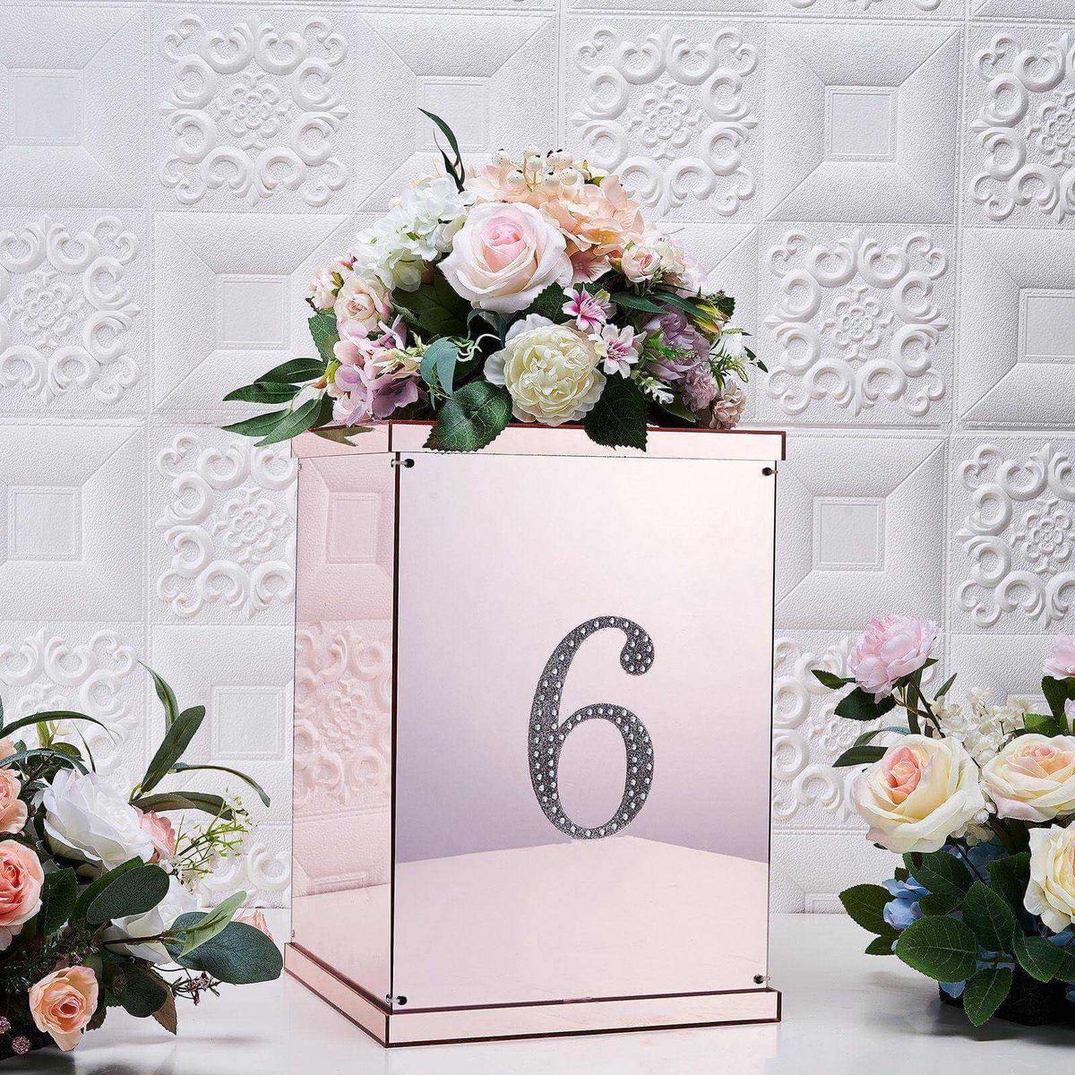 Decorative Rhinestone Number "6" Stickers 6", Silver Glitter Adhesive Craft Numbers - DIY Sparkle Embellishments