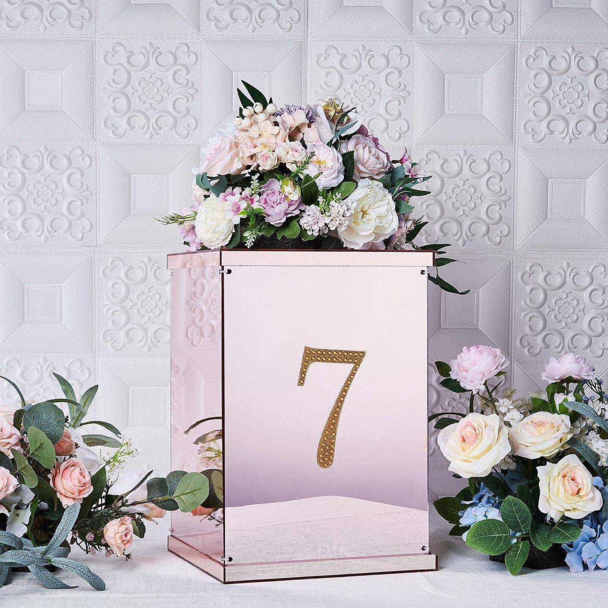 Decorative Rhinestone Number "7" Stickers 6", Gold Glitter Adhesive Craft Numbers - DIY Sparkle Embellishments