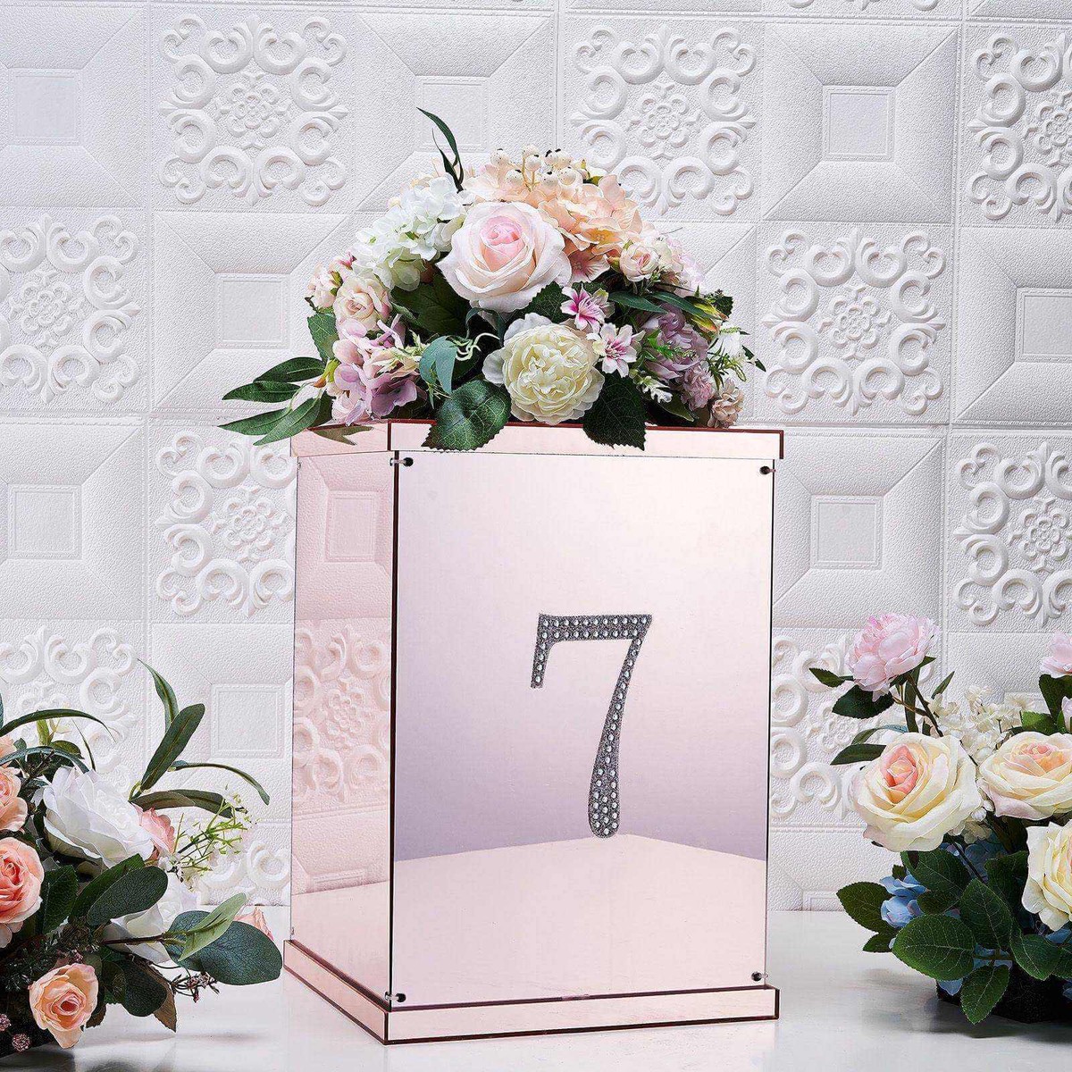 Decorative Rhinestone Number "7" Stickers 6", Silver Glitter Adhesive Craft Numbers - DIY Sparkle Embellishments