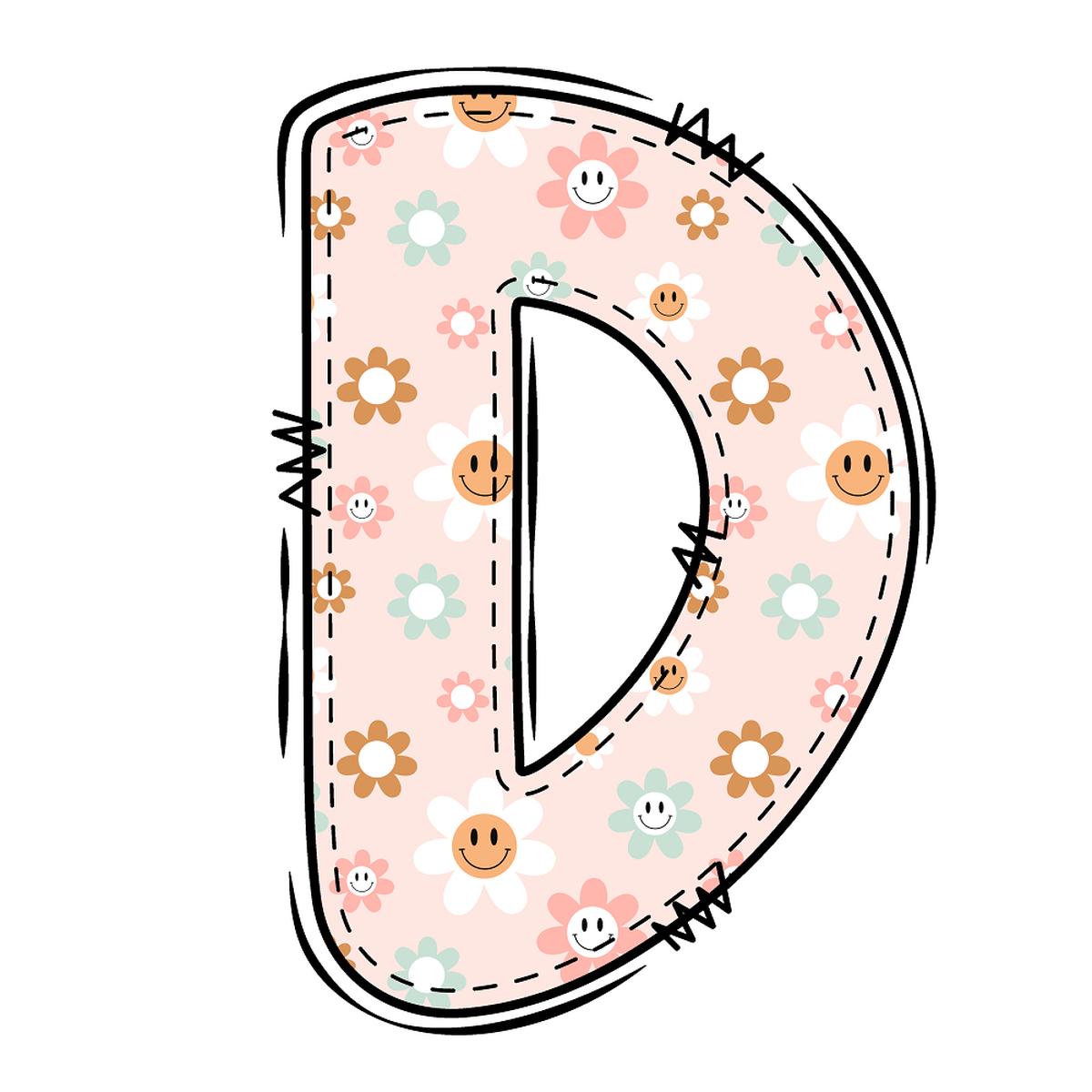 Groovy Doodle Smiley Flowers ''D'' Fabric Panel