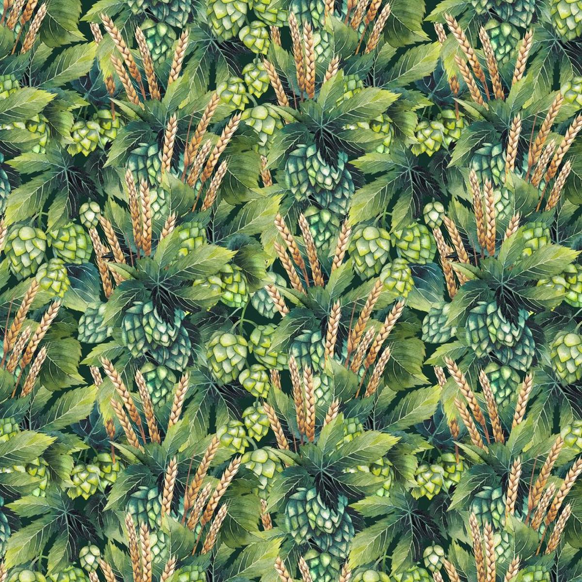Watercolor Hops & Malts Fabric