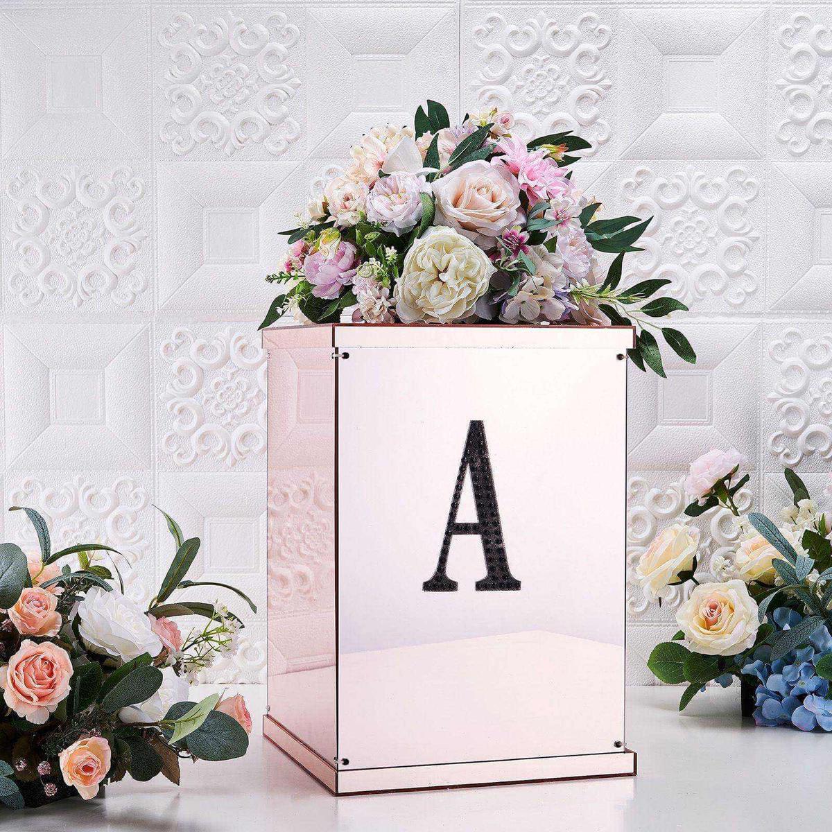 Decorative Rhinestone Alphabet "A" Letter Stickers 6", Black Glitter Adhesive Craft Letters - DIY Sparkle Embellishments