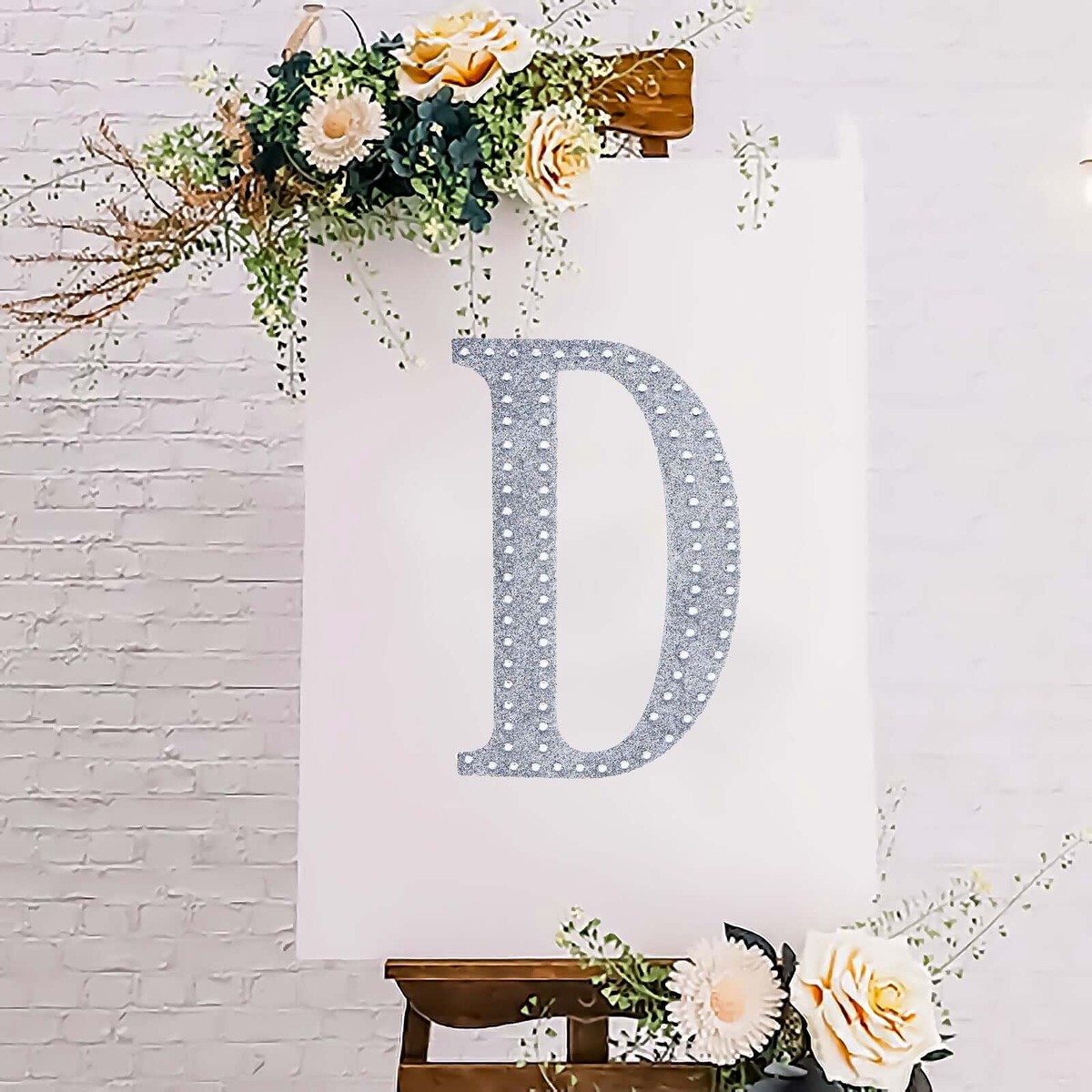 Decorative Rhinestone Alphabet "D" Letter Stickers 8", Silver Glitter Adhesive Craft Letters - DIY Sparkle Embellishments
