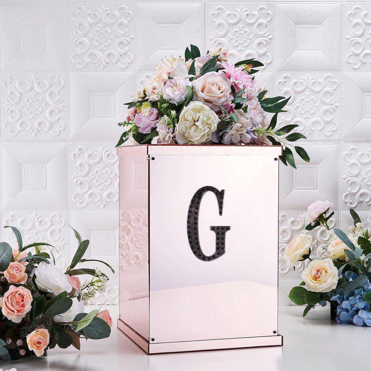 Decorative Rhinestone Alphabet "G" Letter Stickers 6", Black Glitter Adhesive Craft Letters - DIY Sparkle Embellishments