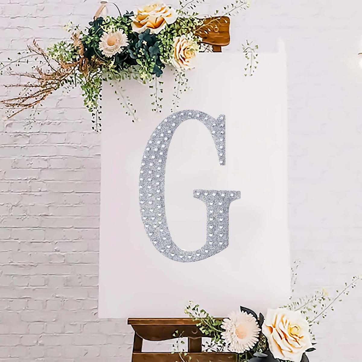Decorative Rhinestone Alphabet "G" Letter Stickers 8", Silver Glitter Adhesive Craft Letters - DIY Sparkle Embellishments