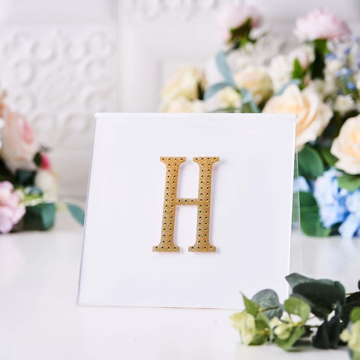 Decorative Rhinestone Alphabet "H" Letter Stickers 4", Gold Glitter Adhesive Craft Letters - DIY Sparkle Embellishments