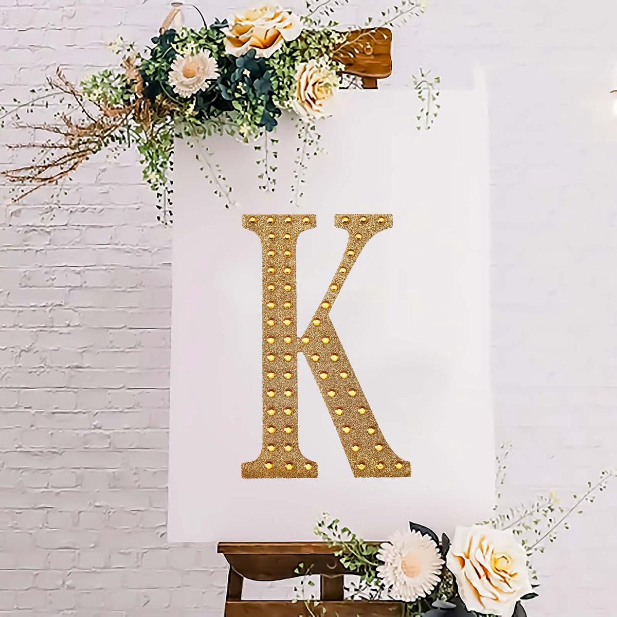 Decorative Rhinestone Alphabet "K" Letter Stickers 8", Gold Glitter Adhesive Craft Letters - DIY Sparkle Embellishments