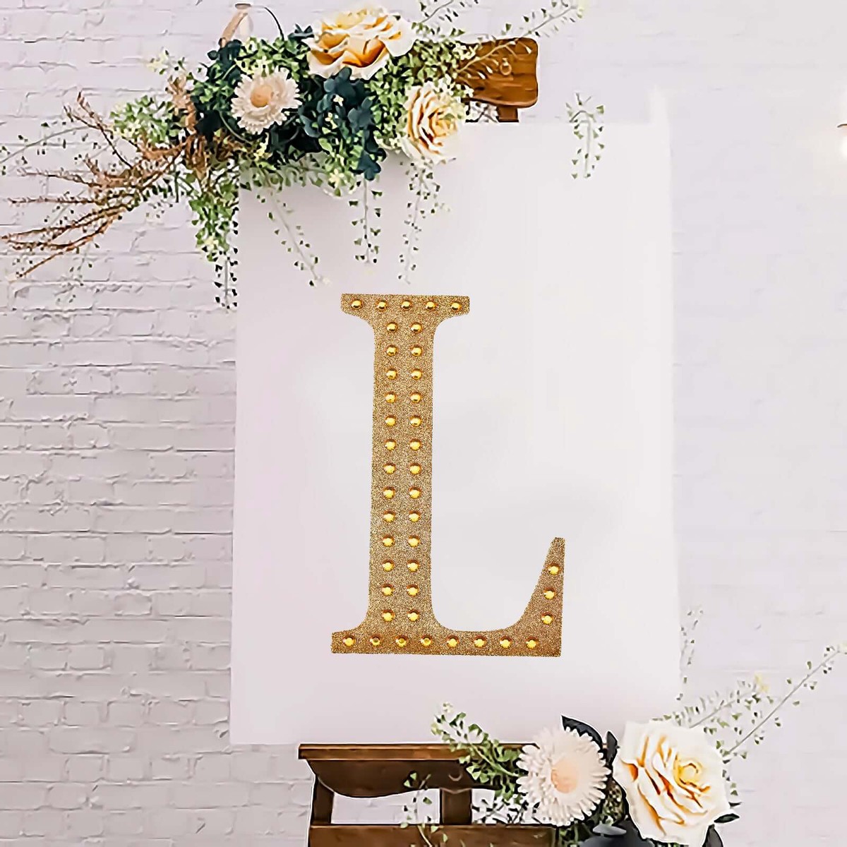 Decorative Rhinestone Alphabet "L" Letter Stickers 8", Gold Glitter Adhesive Craft Letters - DIY Sparkle Embellishments