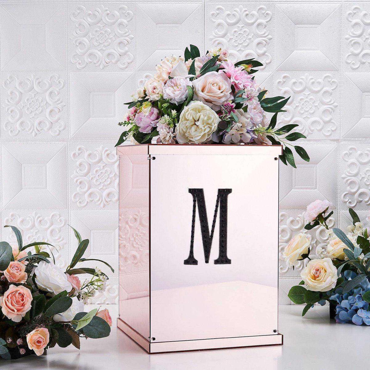 Decorative Rhinestone Alphabet "M" Letter Stickers 6", Black Glitter Adhesive Craft Letters - DIY Sparkle Embellishments