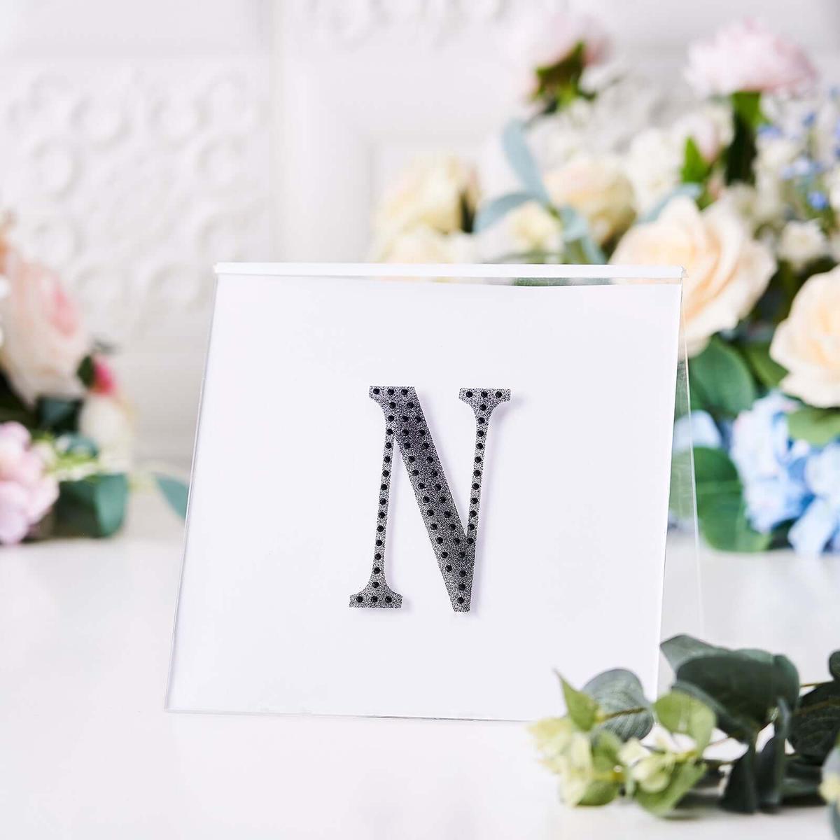 Decorative Rhinestone Alphabet "N" Letter Stickers 4", Black Glitter Adhesive Craft Letters - DIY Sparkle Embellishments