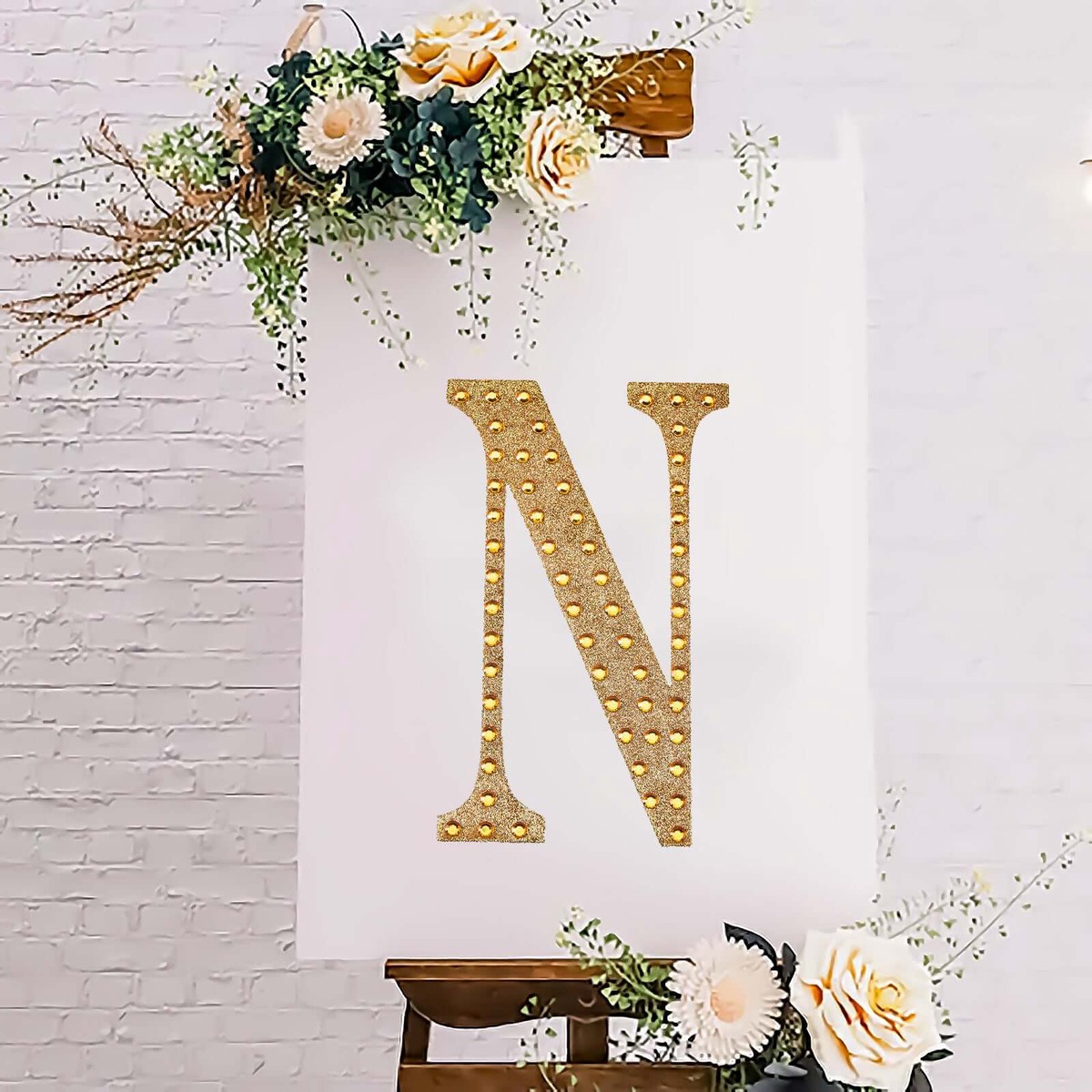 Decorative Rhinestone Alphabet "N" Letter Stickers 8", Gold Glitter Adhesive Craft Letters - DIY Sparkle Embellishments
