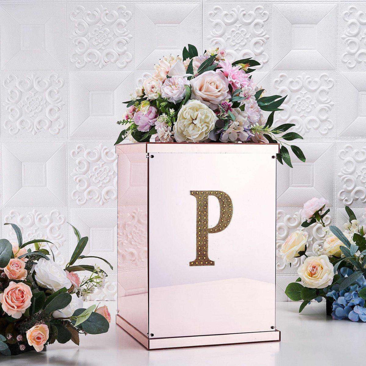 Decorative Rhinestone Alphabet "P" Letter Stickers 6", Gold Glitter Adhesive Craft Letters - DIY Sparkle Embellishments