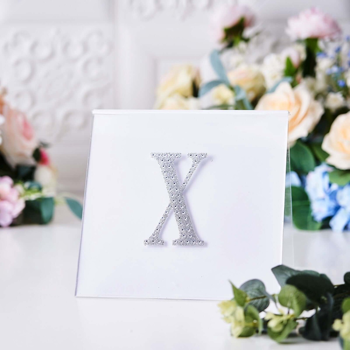 Decorative Rhinestone Alphabet "X" Letter Stickers 4", Silver Glitter Adhesive Craft Letters - DIY Sparkle Embellishments
