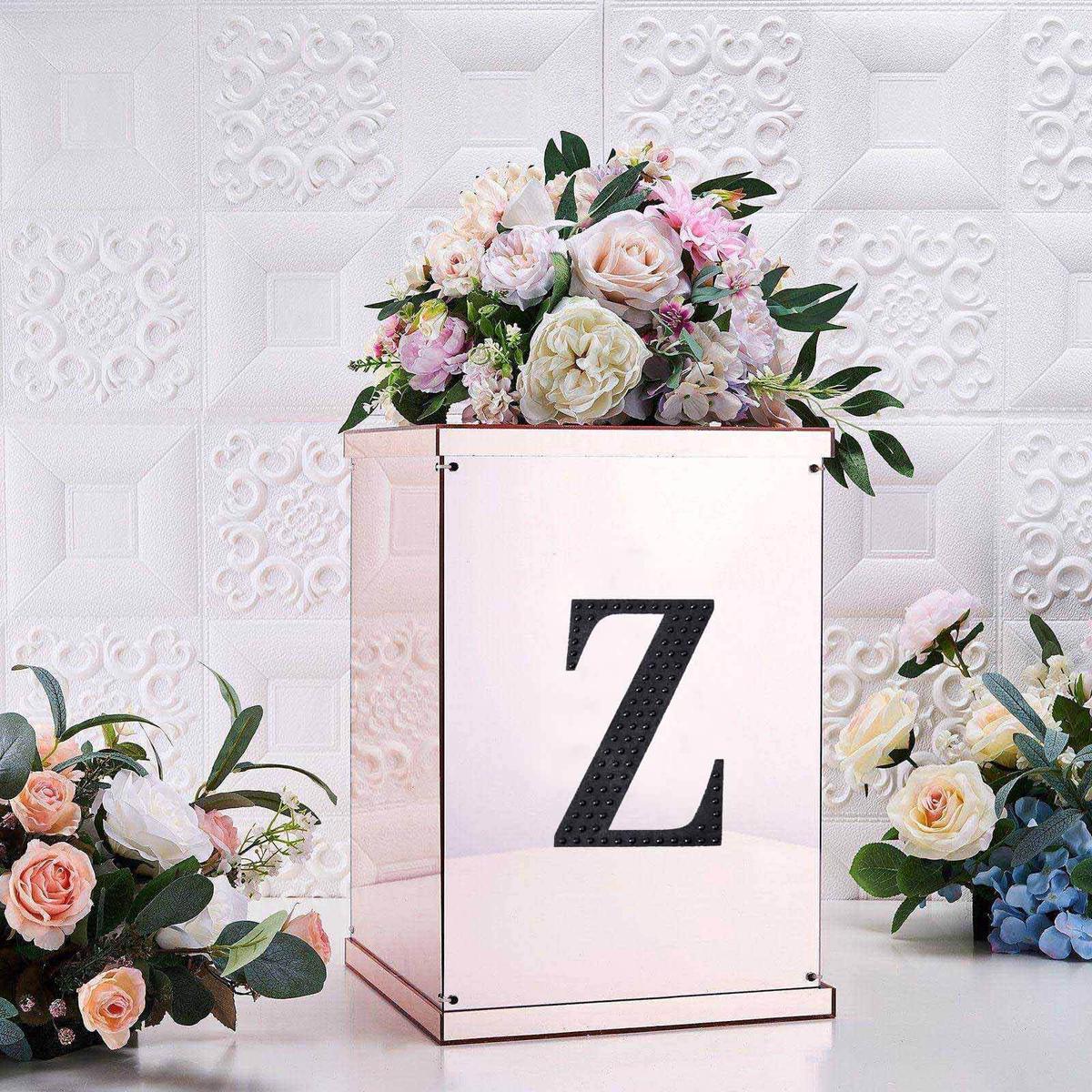 Decorative Rhinestone Alphabet "Z" Letter Stickers 6", Black Glitter Adhesive Craft Letters - DIY Sparkle Embellishments