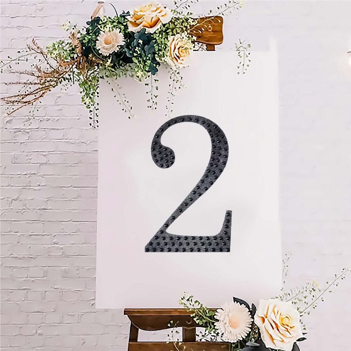 Decorative Rhinestone Number "2" Stickers 8", Black Glitter Adhesive Craft Numbers - DIY Sparkle Embellishments