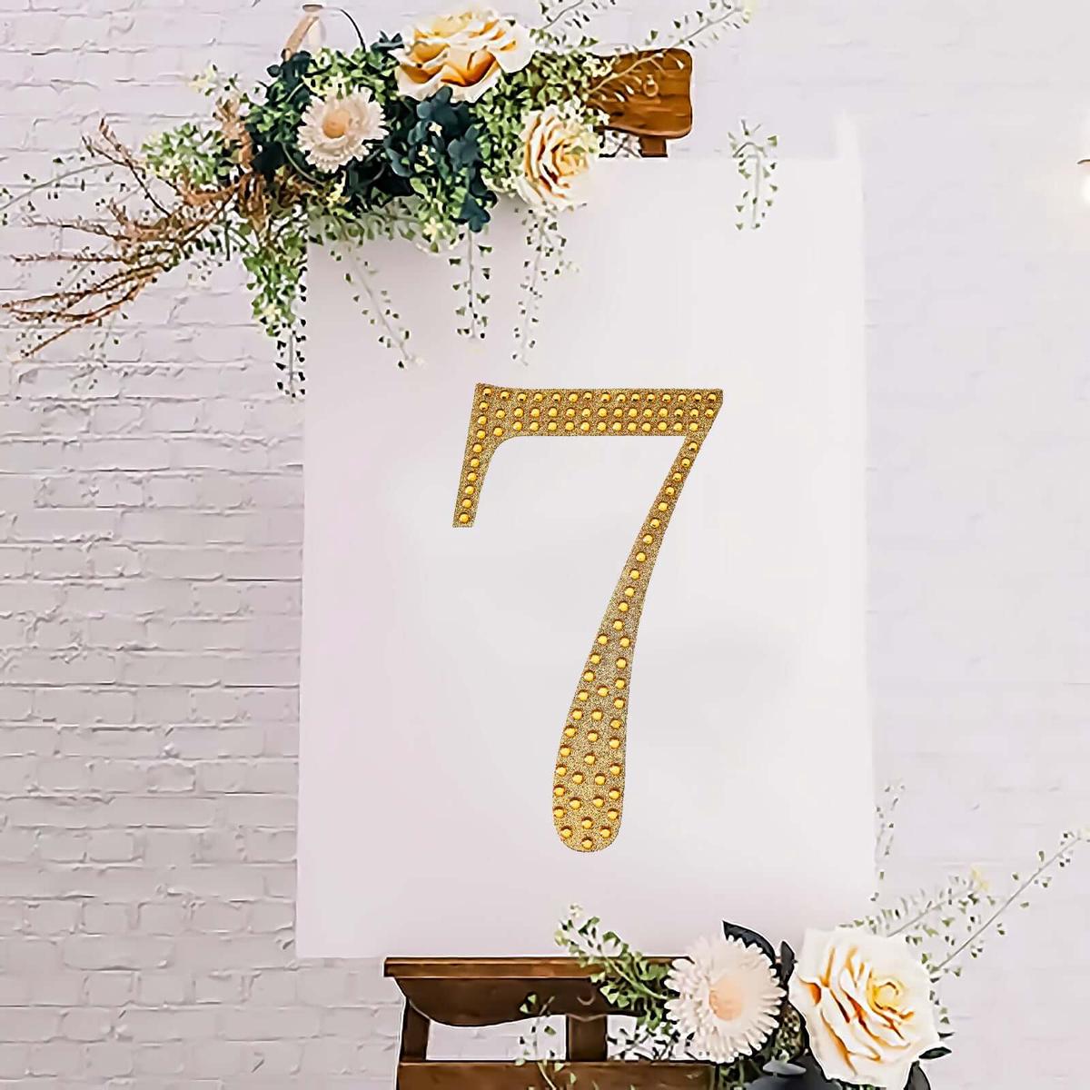 Decorative Rhinestone Number "7" Stickers 8", Gold Glitter Adhesive Craft Numbers - DIY Sparkle Embellishments