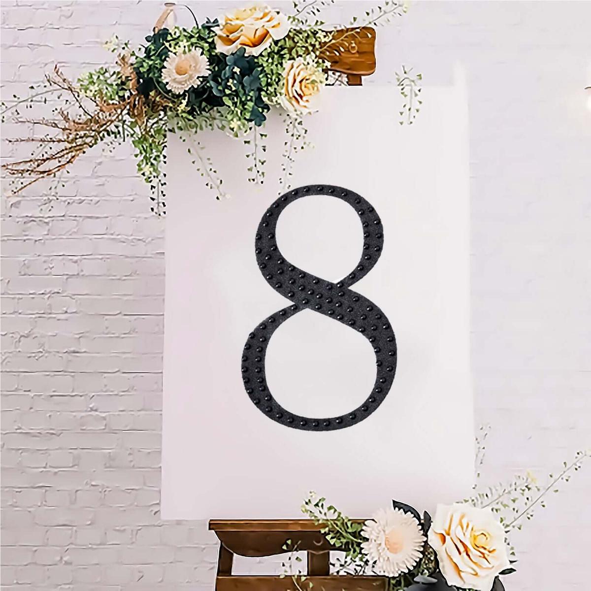 Decorative Rhinestone Number "8" Stickers 8", Black Glitter Adhesive Craft Numbers - DIY Sparkle Embellishments