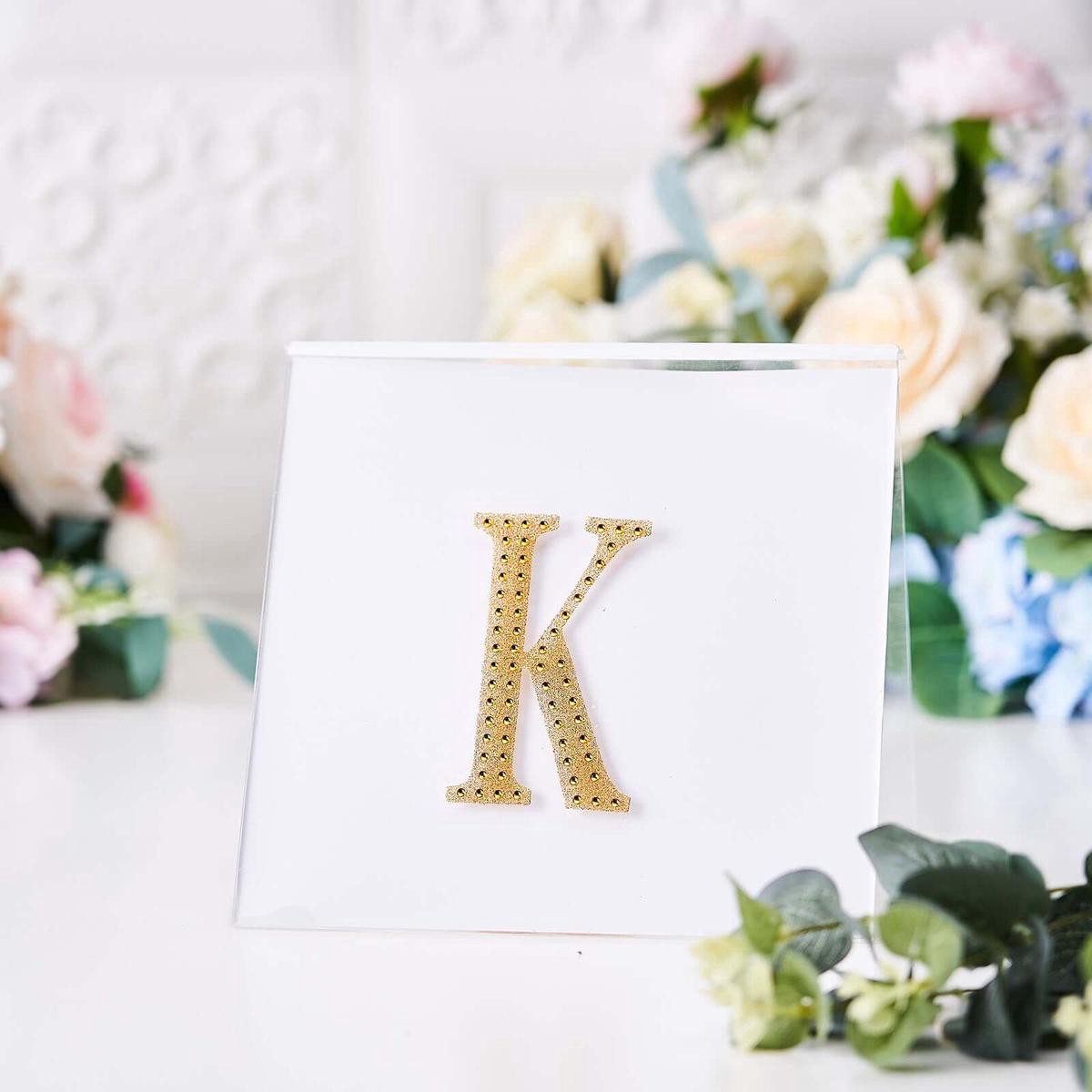 Decorative Rhinestone Alphabet 8221K8221 Letter Stickers 48221 Gold Glitter Adhesive Craft Letters 8211 DIY Sparkle Embellishments