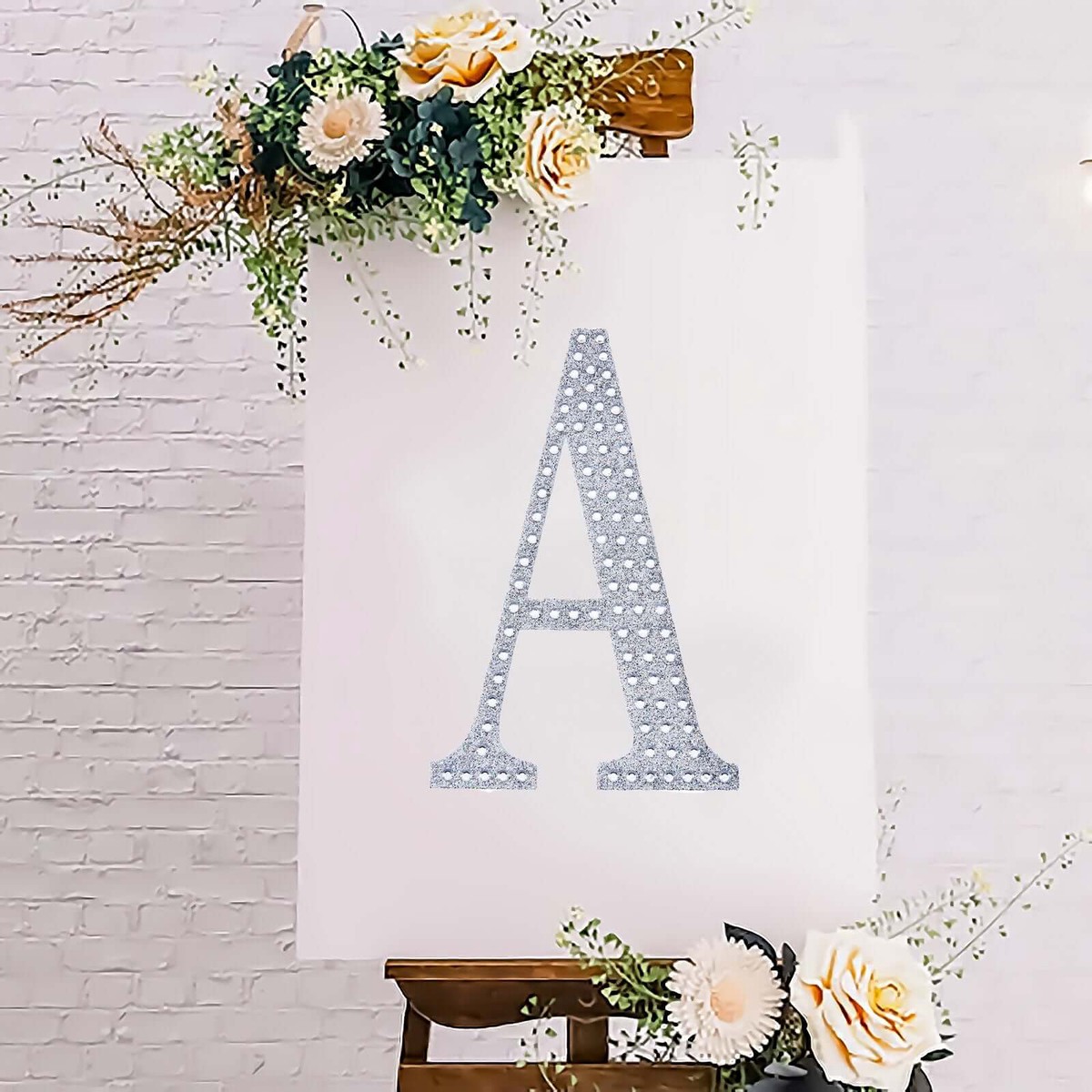 Decorative Rhinestone Alphabet "A" Letter Stickers 8", Silver Glitter Adhesive Craft Letters - DIY Sparkle Embellishments